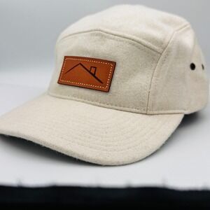 5 Panel Camp Cap Leather Patch‎ Cream Wool Minimalist Soft Fuzzy Fresh